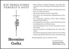 Traueranzeige Hermine Goltz