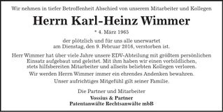 Traueranzeige Karl-Heinz Wimmer