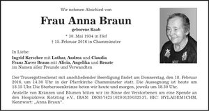 Traueranzeige Anna Braun