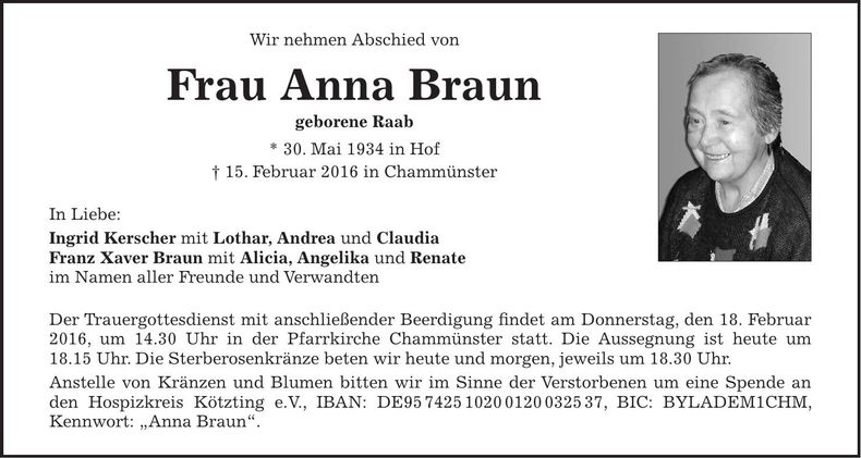 Traueranzeige Anna Braun