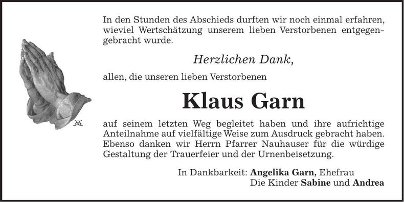 Traueranzeige Klaus Garn