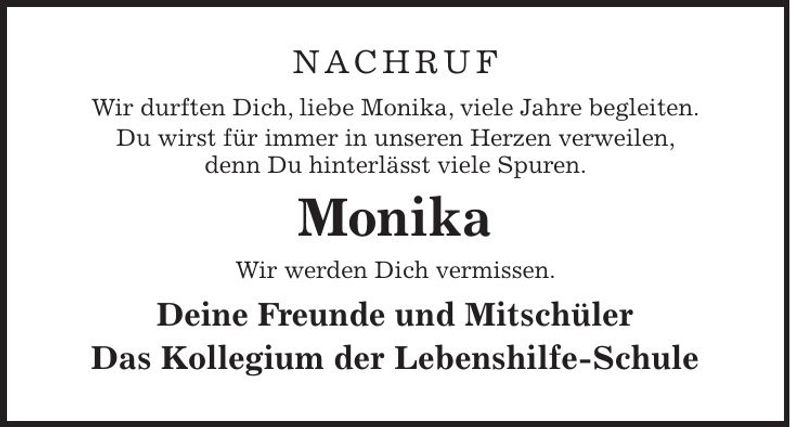 Traueranzeige Monika Hofmann