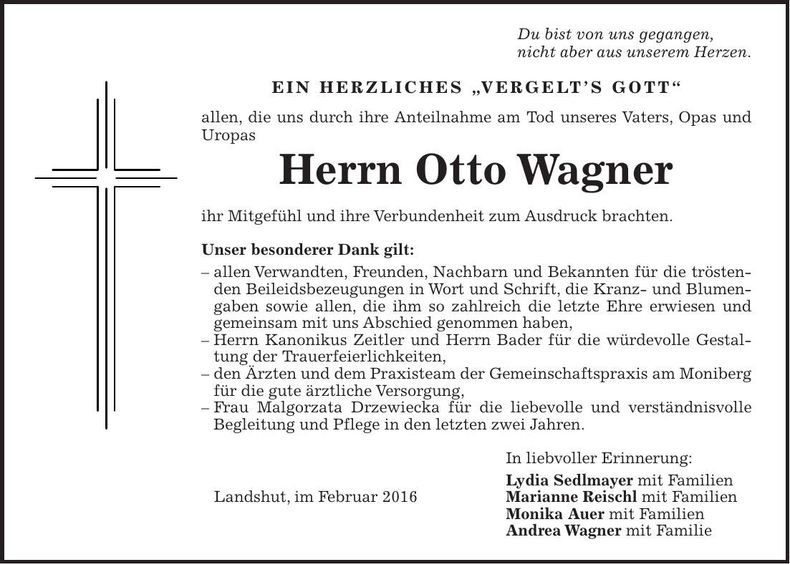 Traueranzeige Otto Wagner