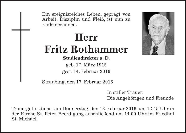Traueranzeige Fritz Rothammer