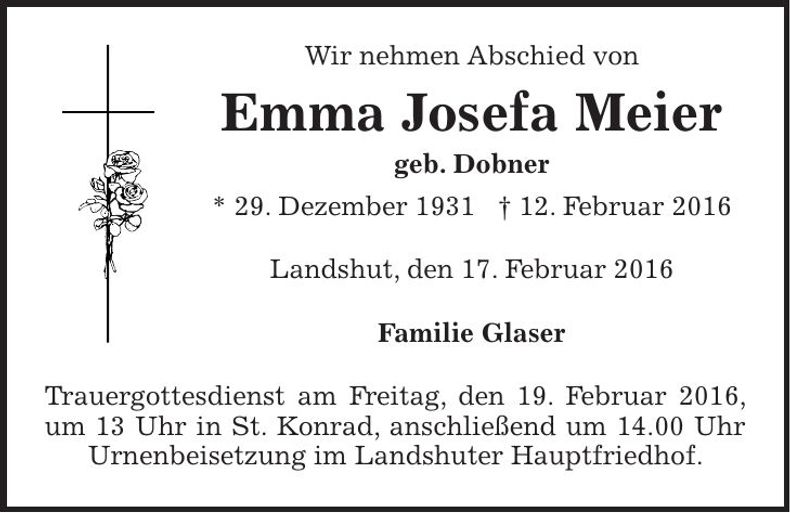 Traueranzeige Emma Josefa Meier