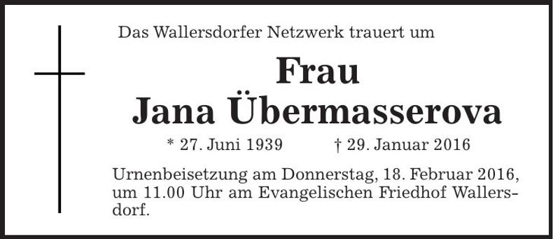 Traueranzeige Jana Übermasserova