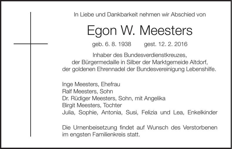 Traueranzeige Egon W. Meesters
