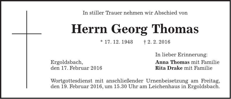 Traueranzeige Georg Thomas