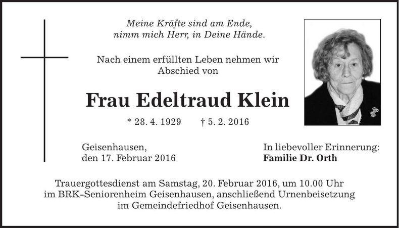Traueranzeige Edeltraud Klein