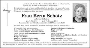 Traueranzeige Berta Schötz