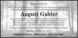 Traueranzeige August Gabler