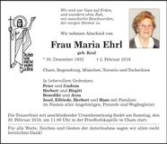 Traueranzeige Maria Ehrl