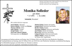 Traueranzeige Monika Solleder