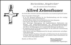 Traueranzeige Alfred Zehentbauer
