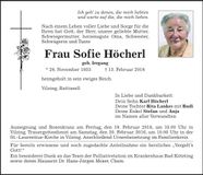 Traueranzeige Sofie Höcherl