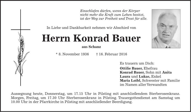 Traueranzeige Konrad Bauer