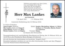 Traueranzeige Max Lankes
