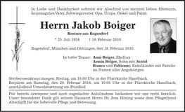 Traueranzeige Jakob Boiger