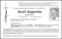 Traueranzeige Josef Augustin