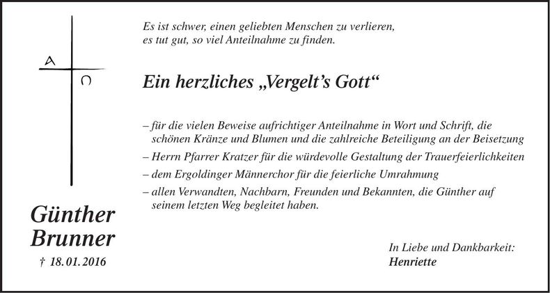 Traueranzeige Günther Josef Brunner
