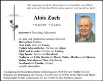 Traueranzeige Alois Zach