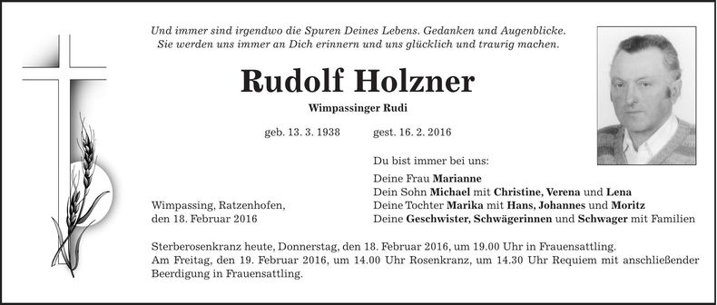 Traueranzeige Rudolf Holzner