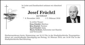 Traueranzeige Josef Früchtl