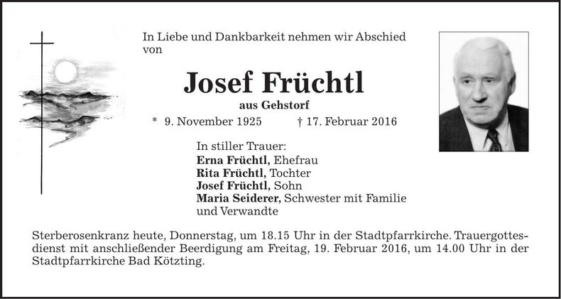 Traueranzeige Josef Früchtl
