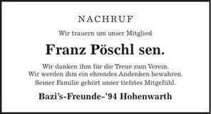 Traueranzeige Franz Pöschl