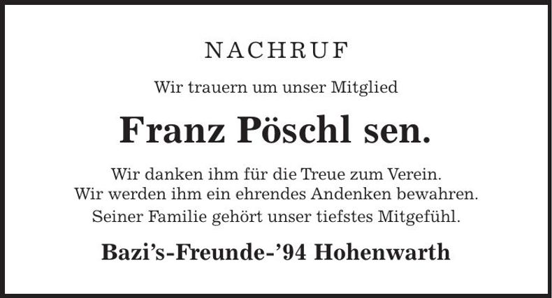 Traueranzeige Franz Pöschl