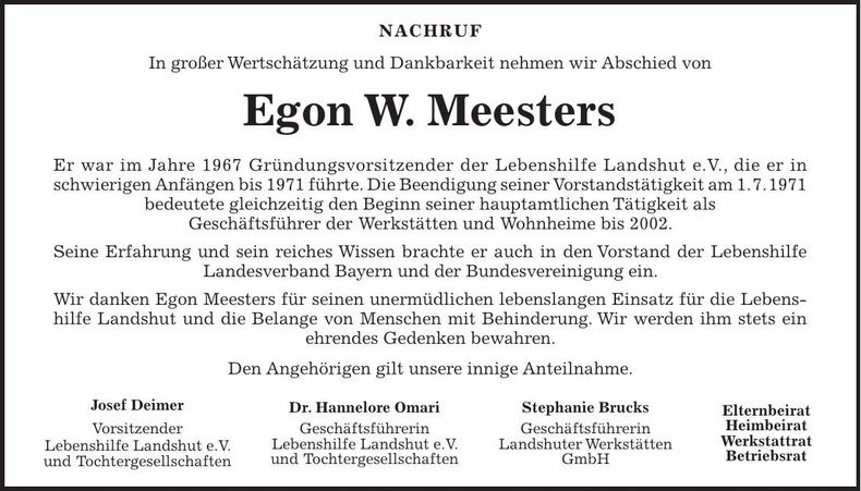 Traueranzeige Egon Meesters