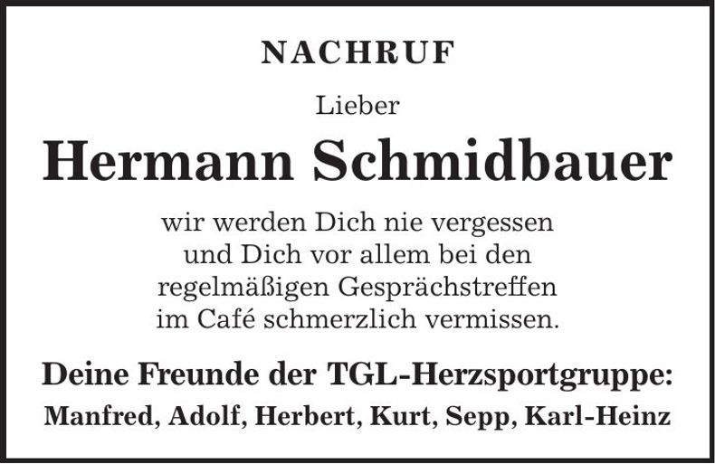 Traueranzeige Hermann Schmidbauer