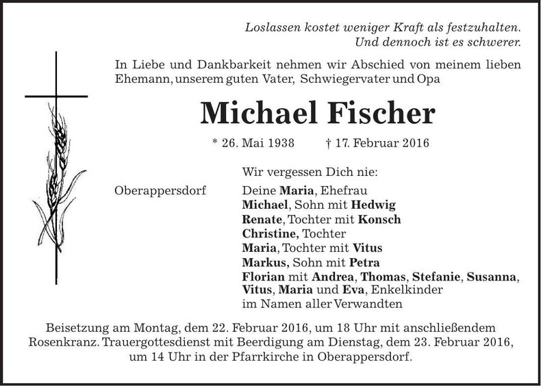 Traueranzeige Michael Fischer