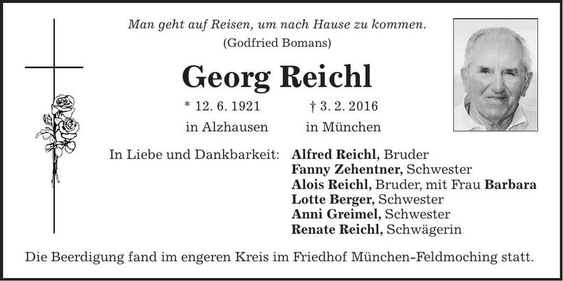 Traueranzeige Georg Reichl