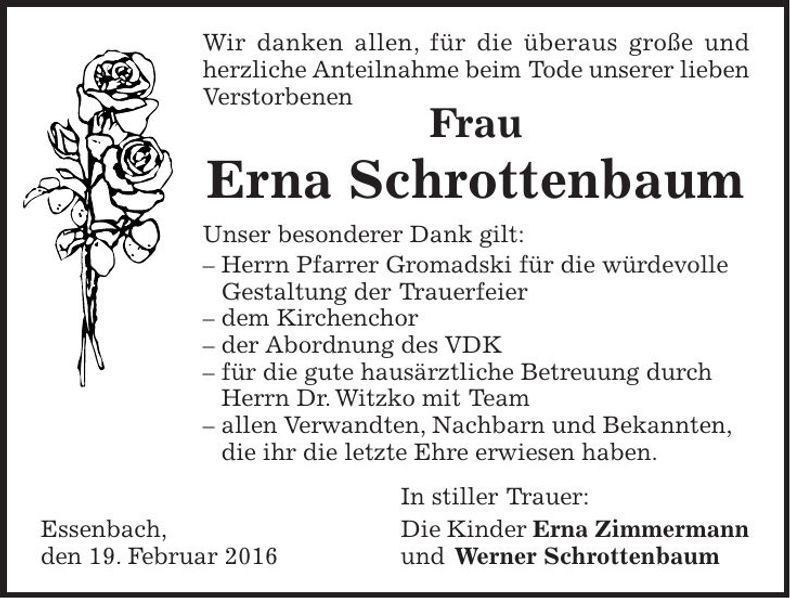 Traueranzeige Erna Schrottenbaum