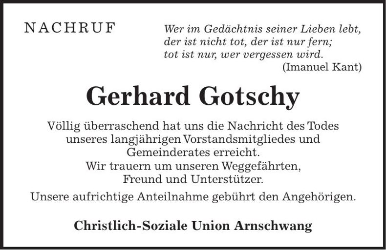 Traueranzeige Gerhard Gotschy