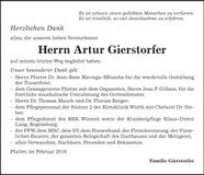 Traueranzeige Artur Gierstorfer