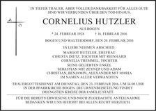 Traueranzeige Cornelius Hutzler