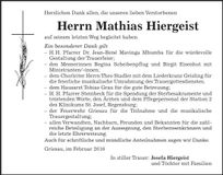 Traueranzeige Mathias Hiergeist