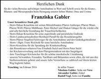 Traueranzeige Franziska Gabler