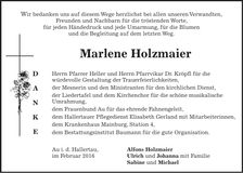 Traueranzeige Marlene Holzmaier