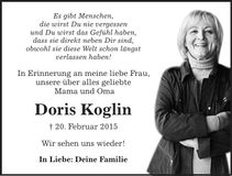 Traueranzeige Doris Koglin