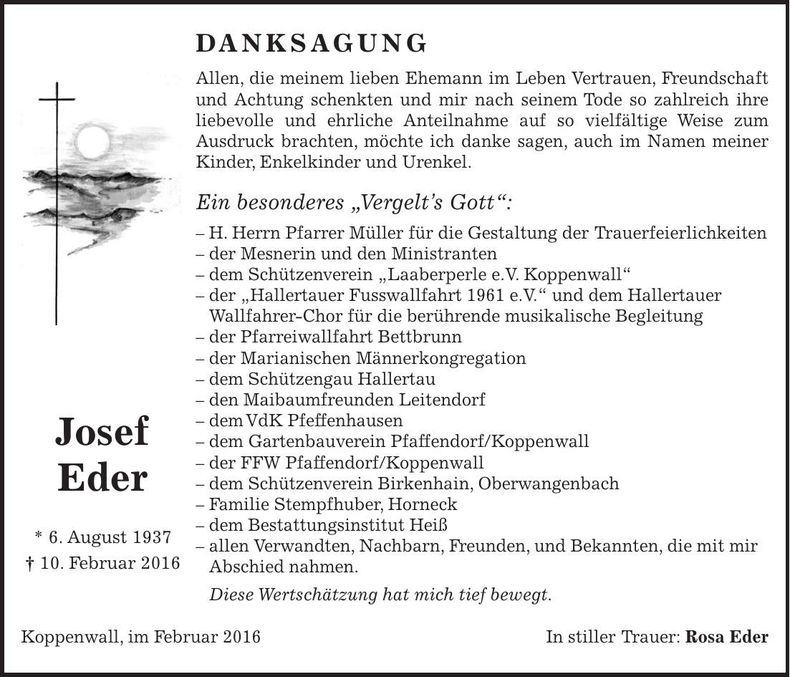 Traueranzeige Josef Eder