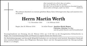 Traueranzeige Martin Werth