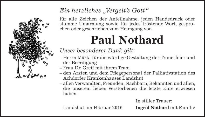 Traueranzeige Paul Nothard
