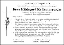 Traueranzeige Hildegard Kollmansperger