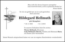 Traueranzeige Hildegard Hellmuth