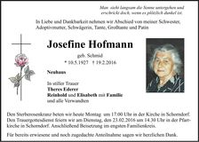 Traueranzeige Josefine Hofmann