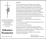 Traueranzeige Johanna Neumeier