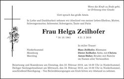 Traueranzeige Helga Zeilhofer